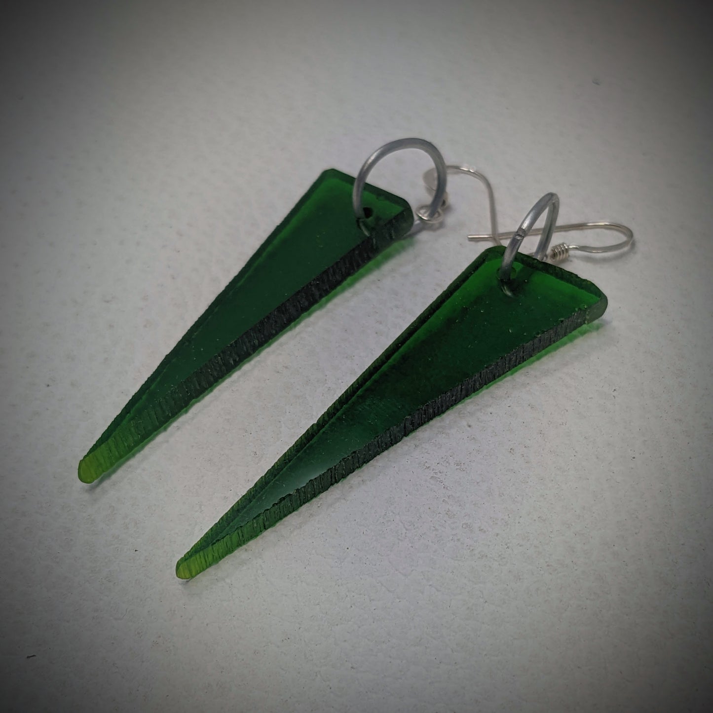 Dark Green Triangles Dangle Earrings