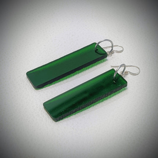 Long Green Rectangle Dangle Earrings