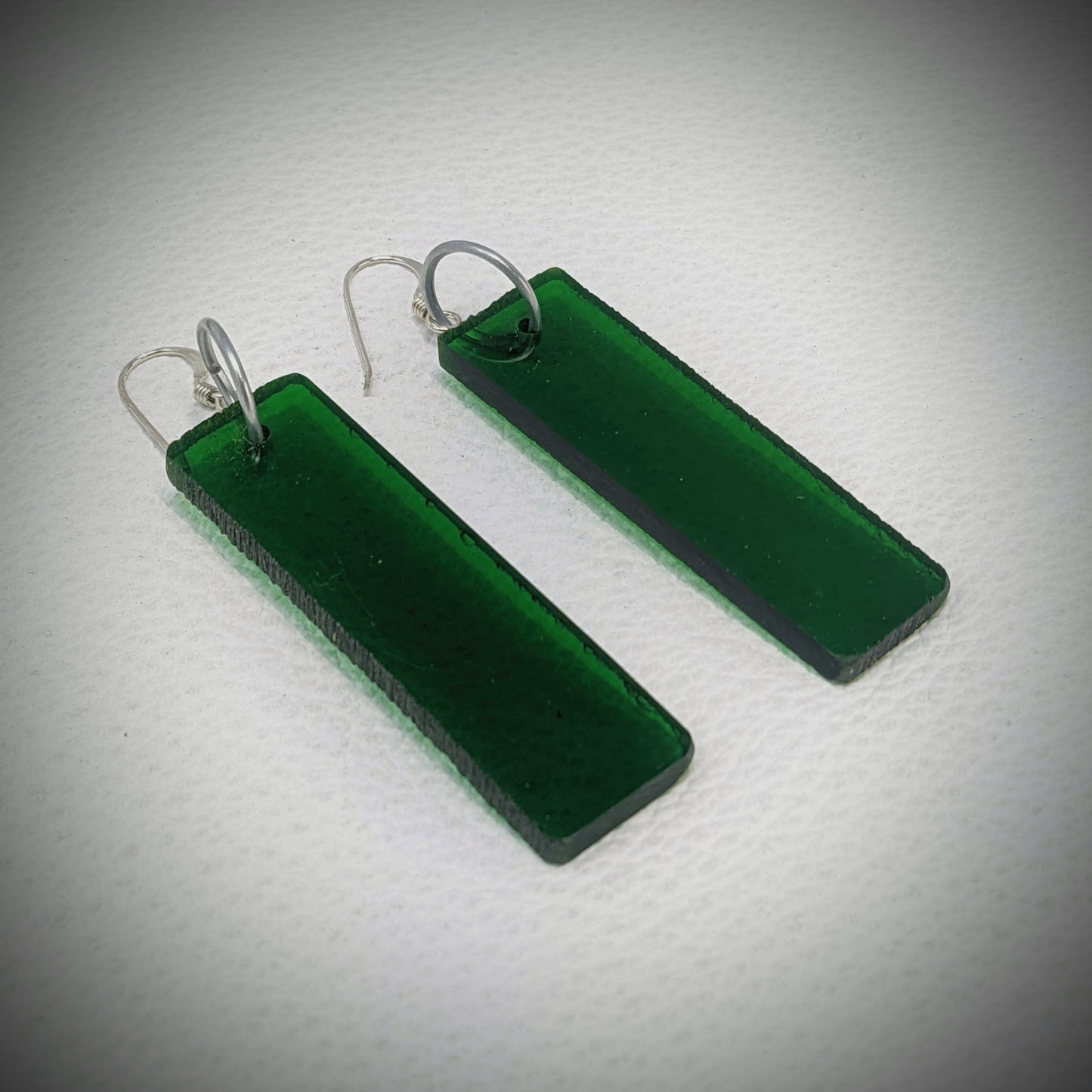 Long Green Rectangle Dangle Earrings