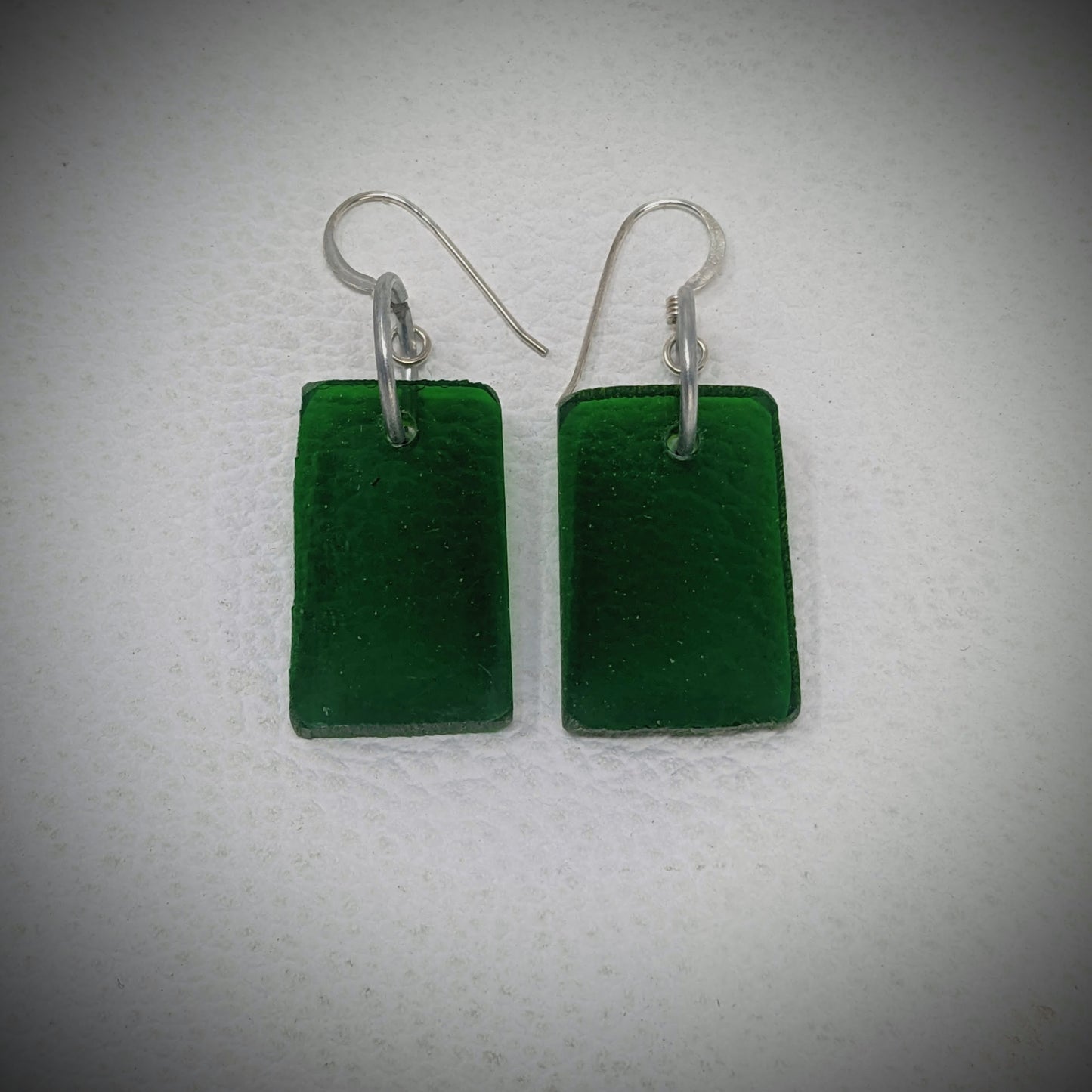 Dark Green Rectangle Dangle Earrings