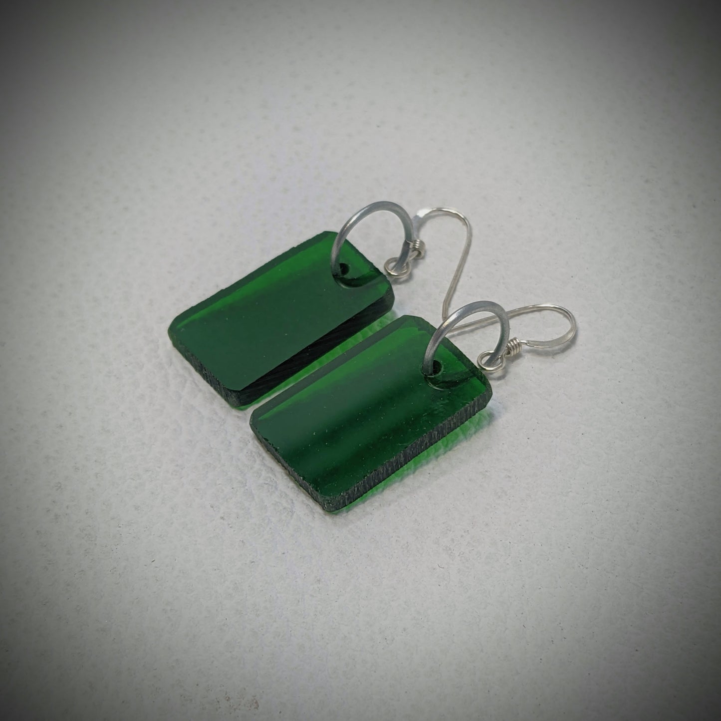 Dark Green Rectangle Dangle Earrings