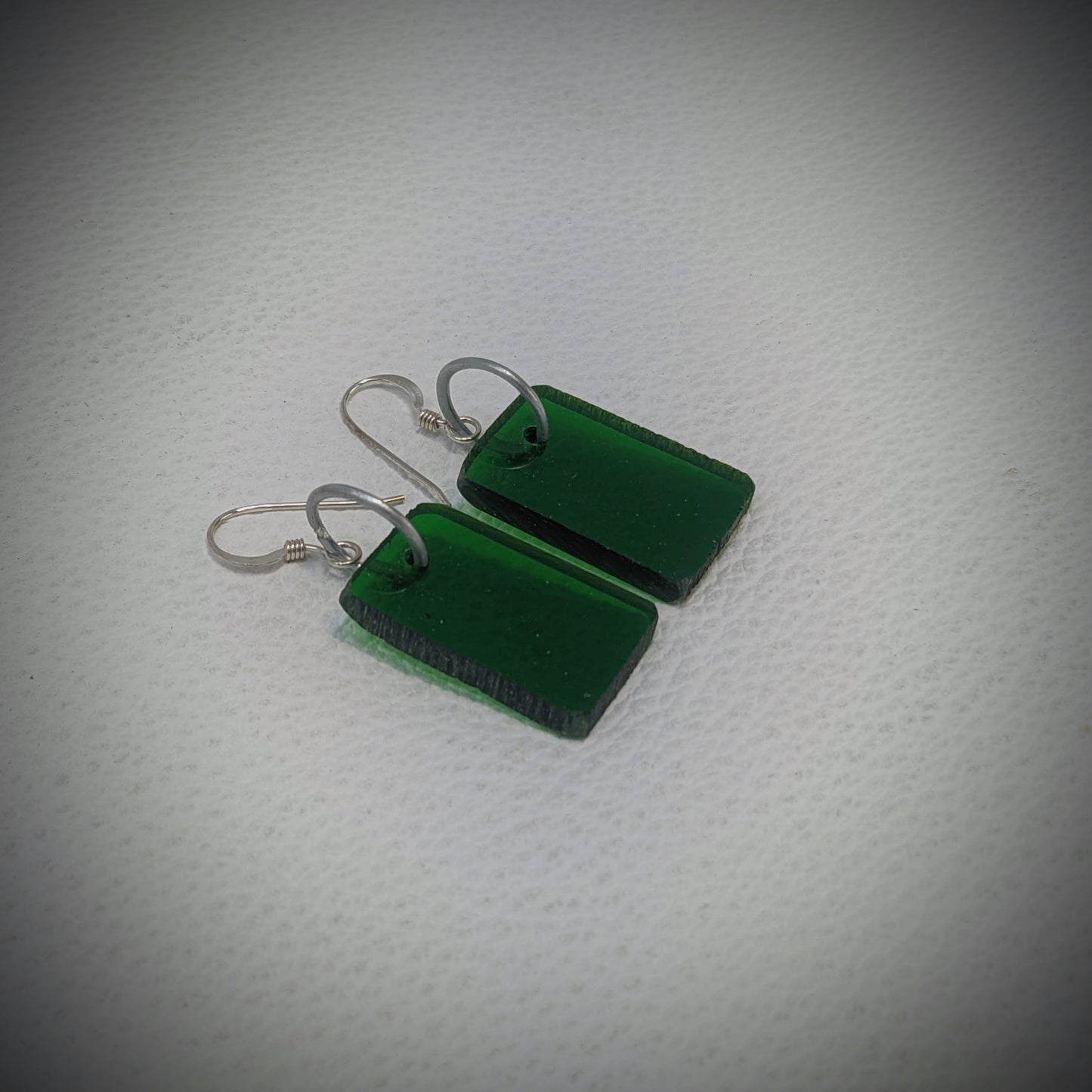 Dark Green Rectangle Dangle Earrings