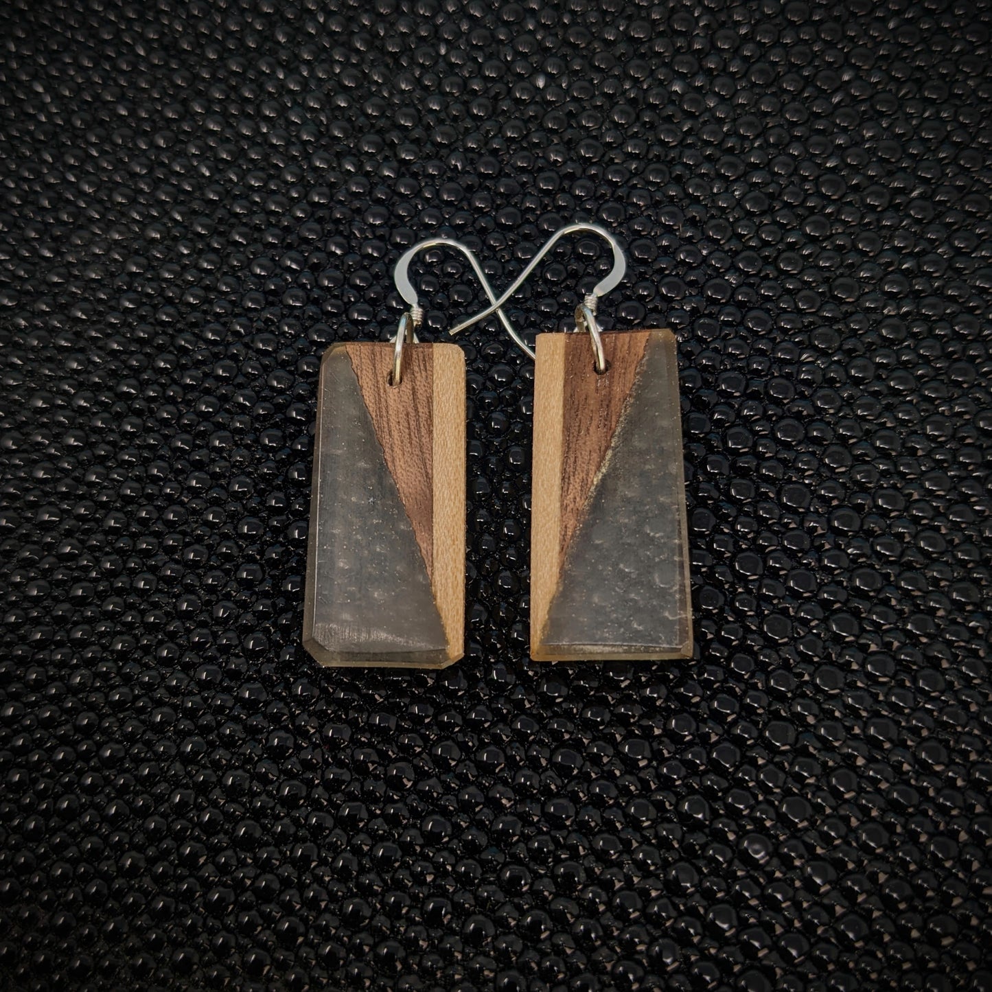 Clear Walnut Rectangle Dangle Earrings