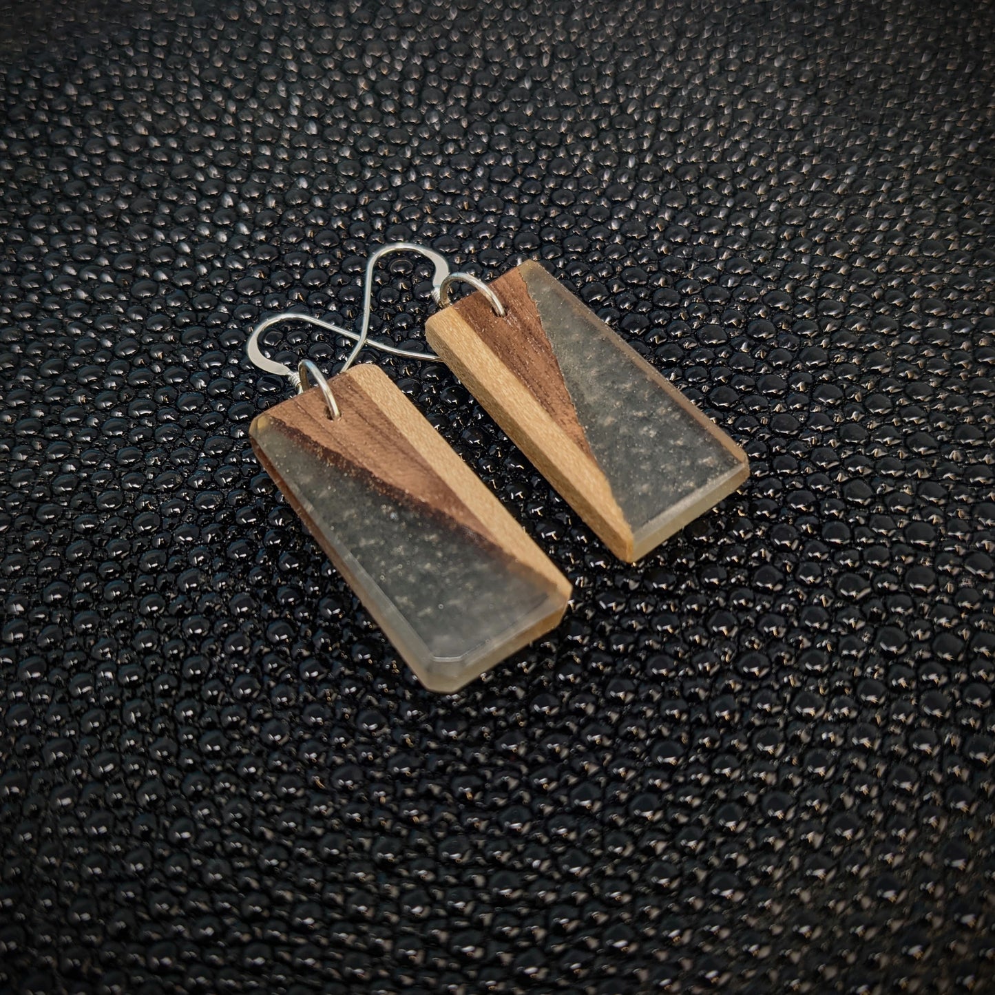 Clear Walnut Rectangle Dangle Earrings