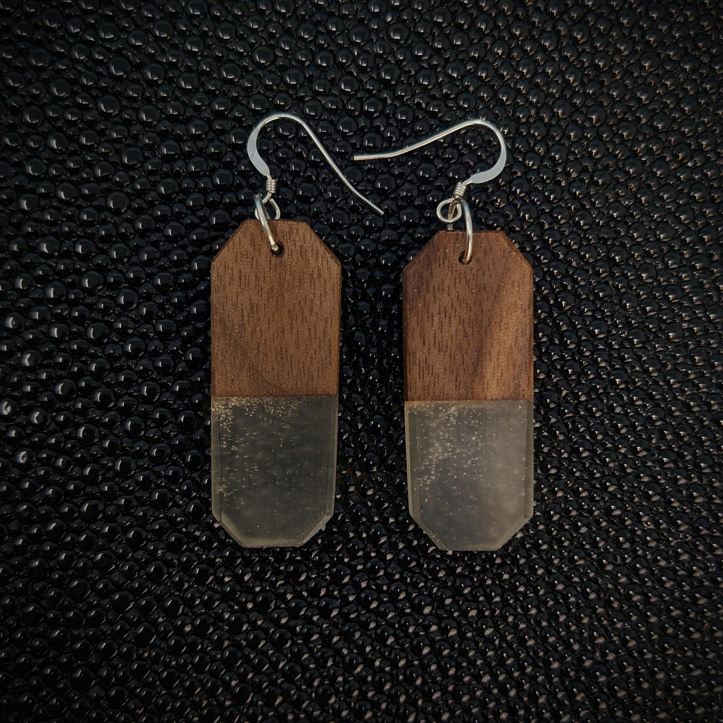 Walnut and Clear Dangle Earrings