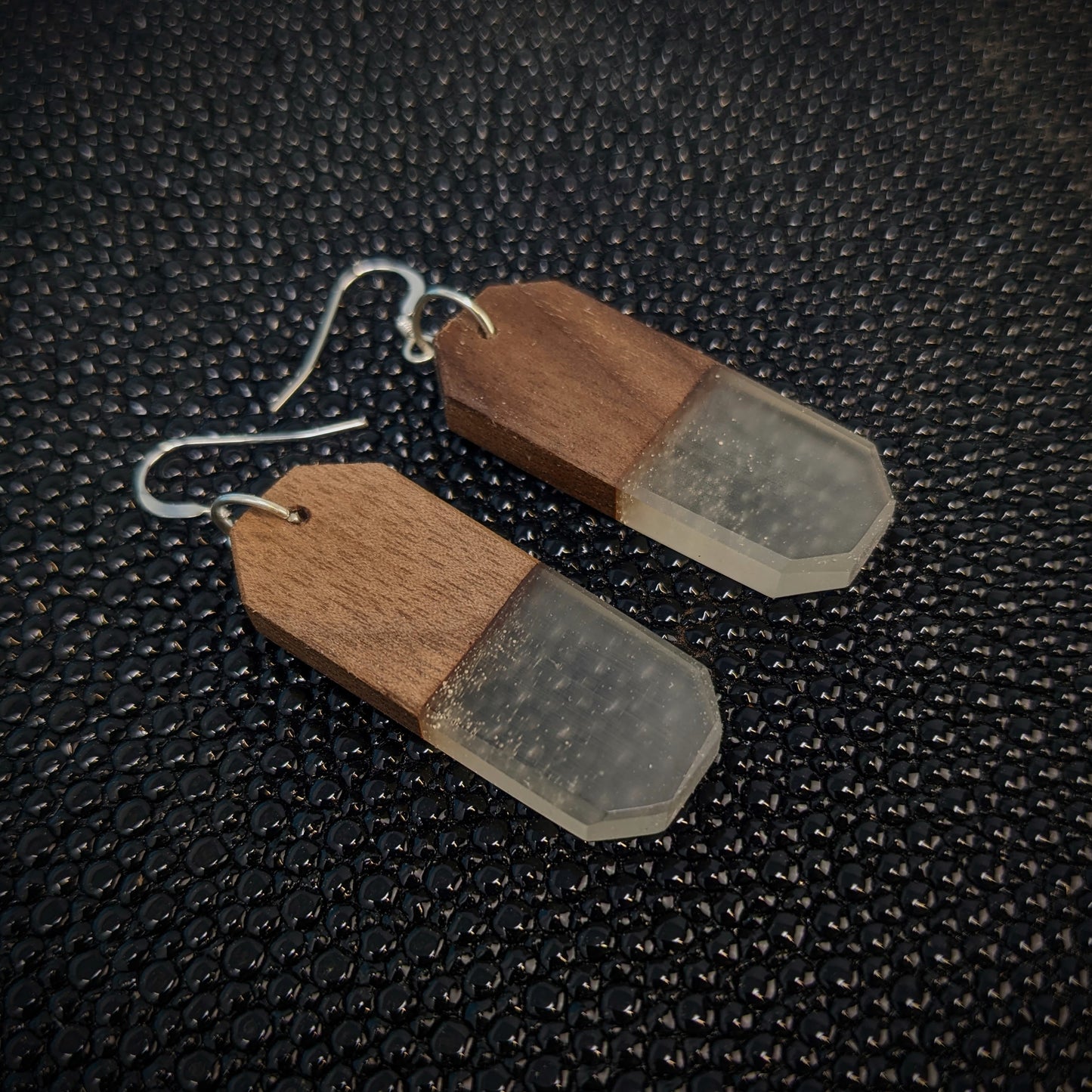 Walnut and Clear Dangle Earrings