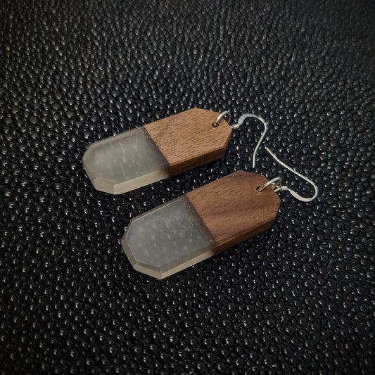 Walnut and Clear Dangle Earrings