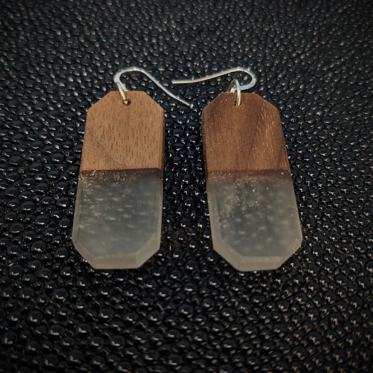 Walnut and Clear Dangle Earrings