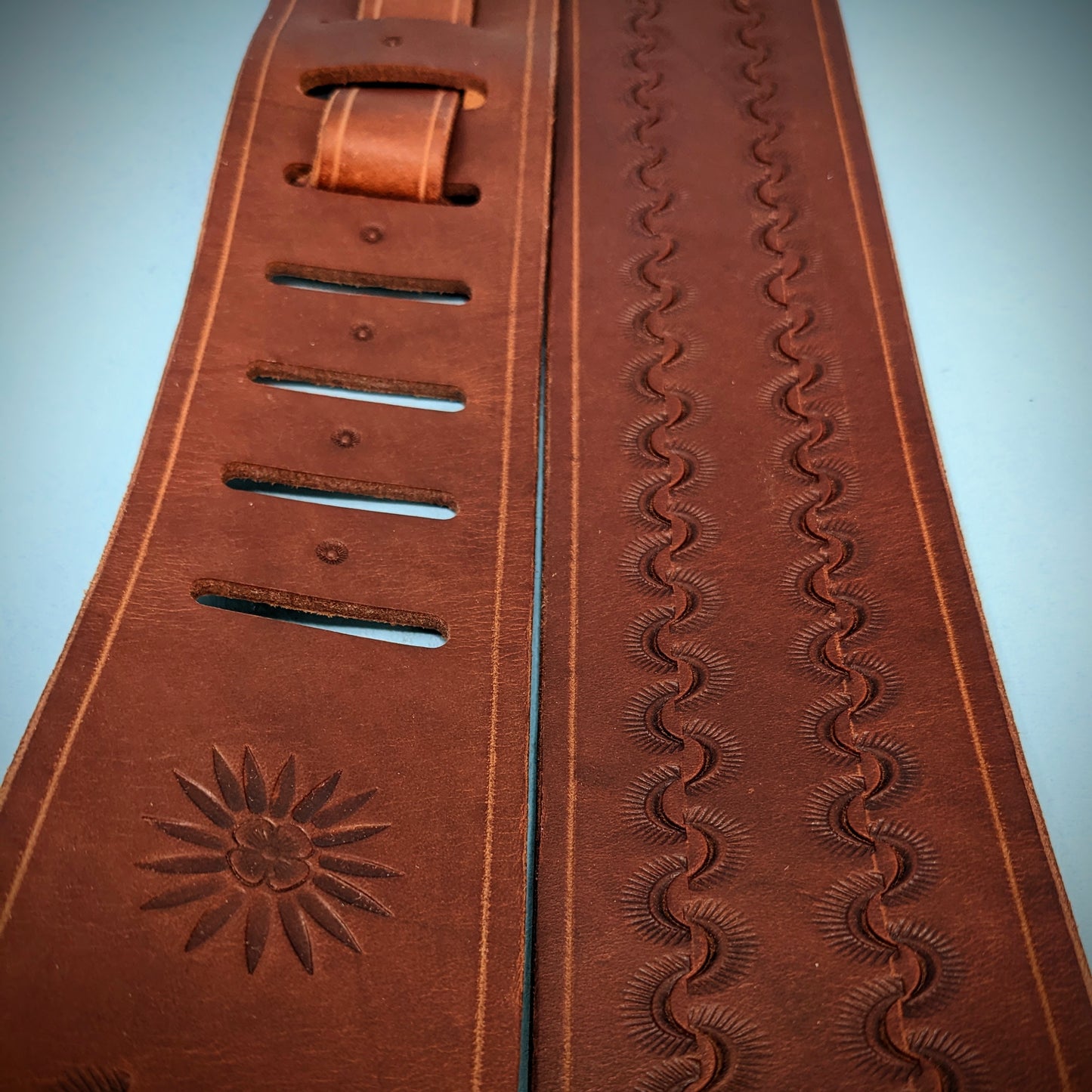 Sunrise Tooled Leather Guitar Strap