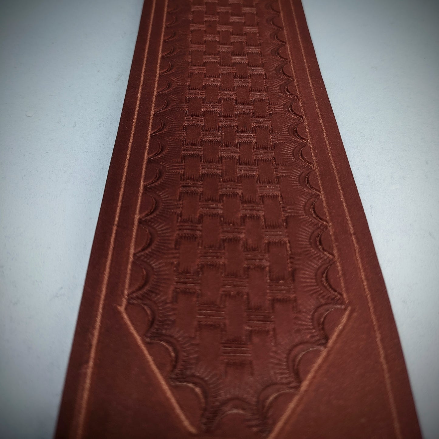 Basket Weave Tooled Leather Guitar Strap