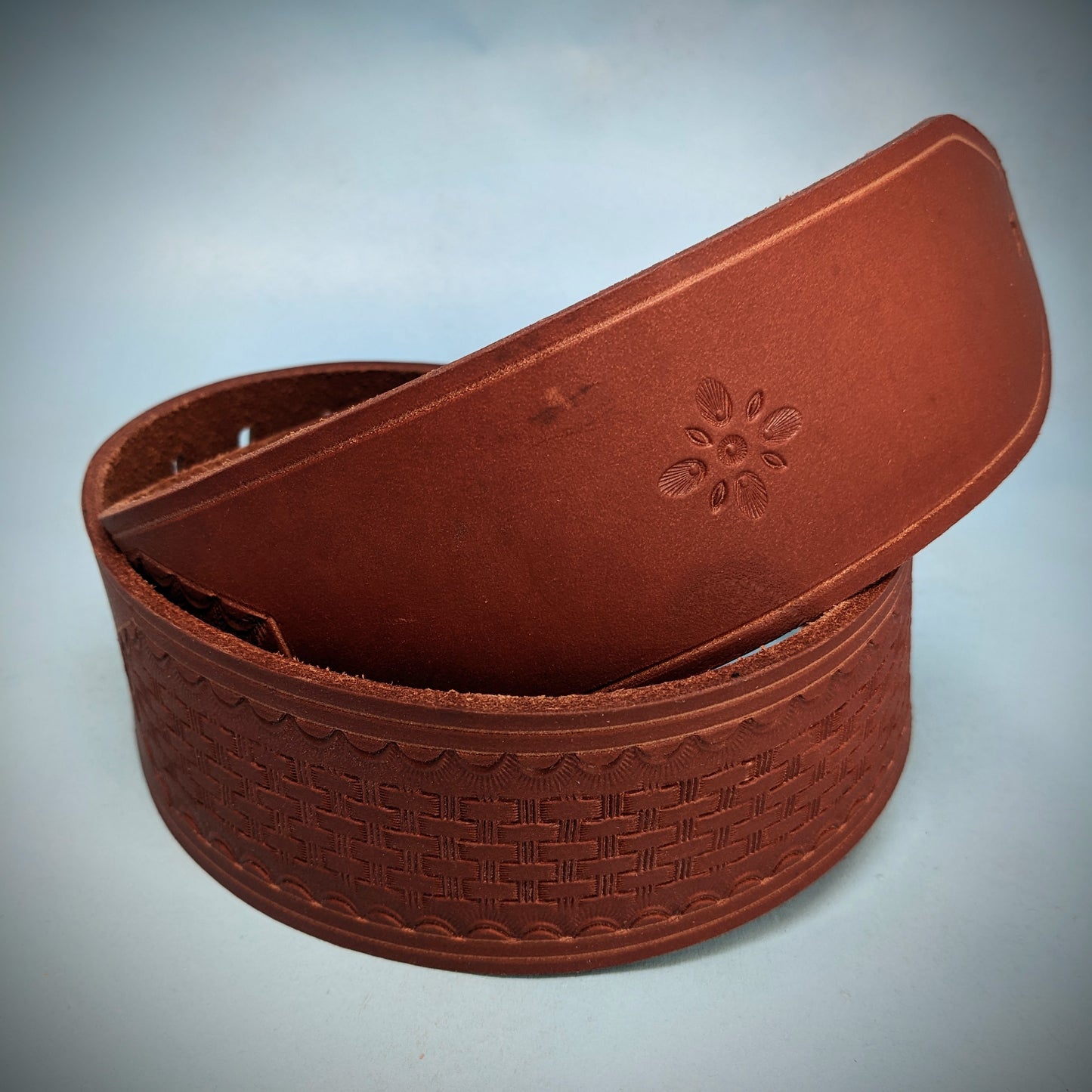 Basket Weave Tooled Leather Guitar Strap