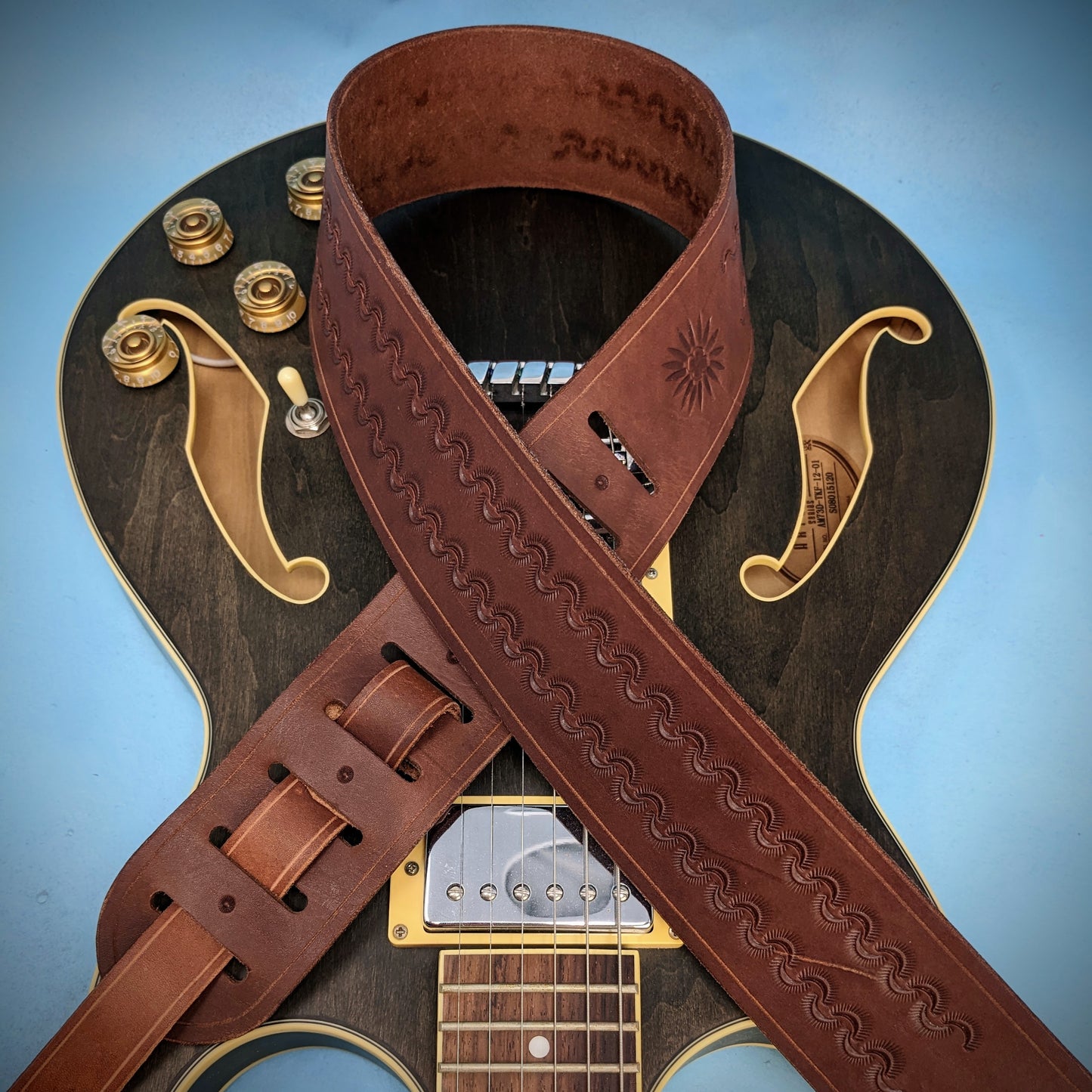 Sunrise Tooled Leather Guitar Strap