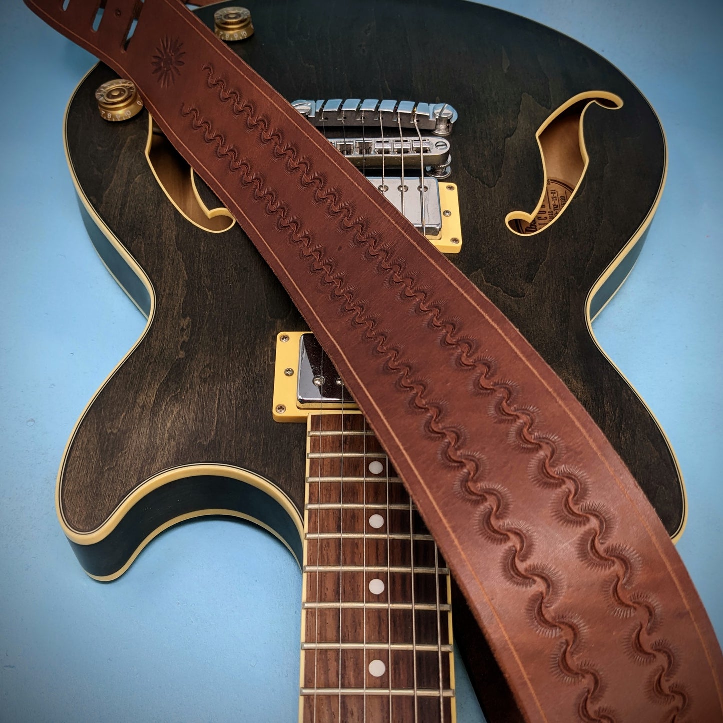 Sunrise Tooled Leather Guitar Strap