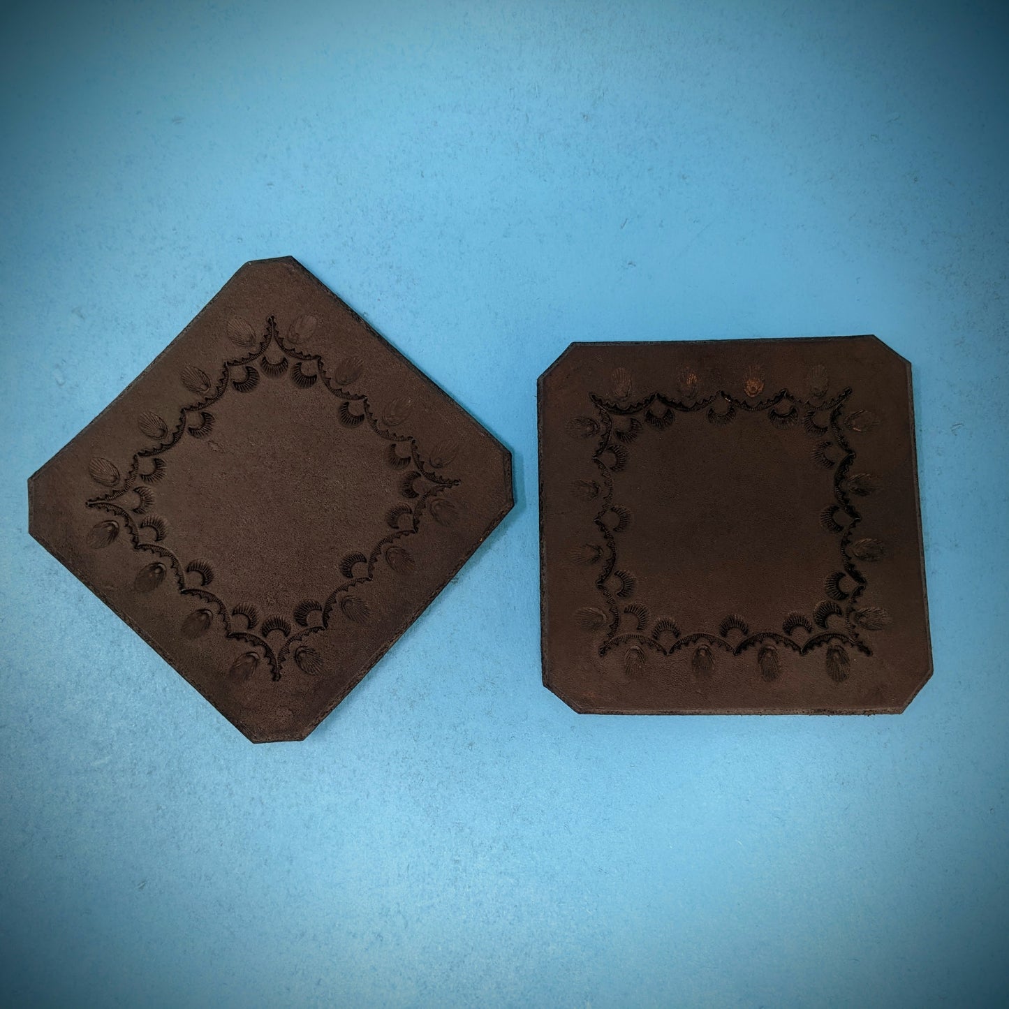 Dark Brown Tooled Leather Coasters (set of 2)