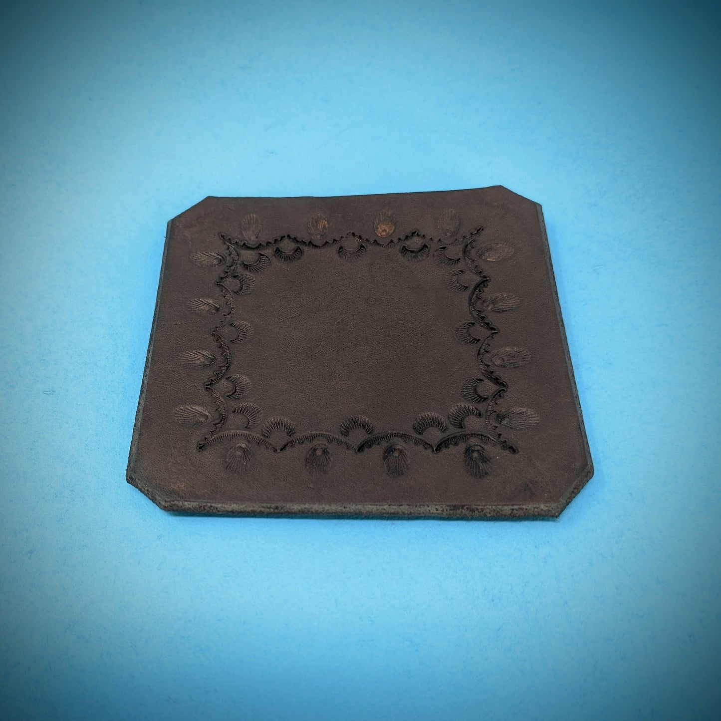 Dark Brown Tooled Leather Coasters (set of 2)