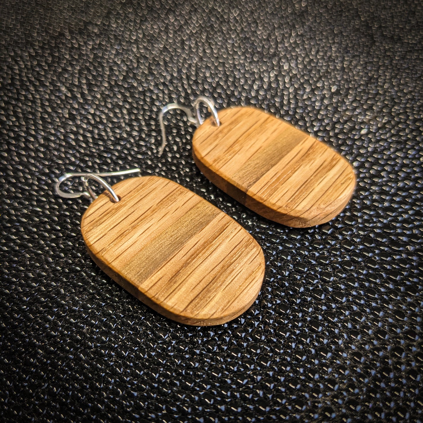 Striped Oak Oval Dangle Earrings