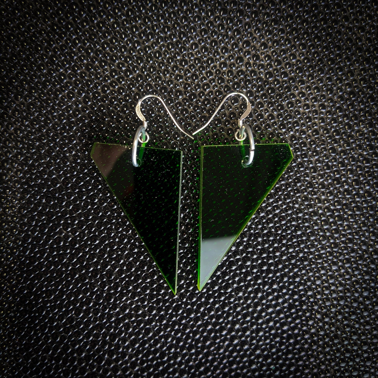 Dark Green Triangle Dangle Earrings