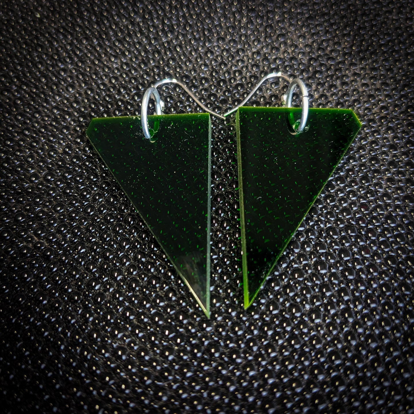 Dark Green Triangle Dangle Earrings