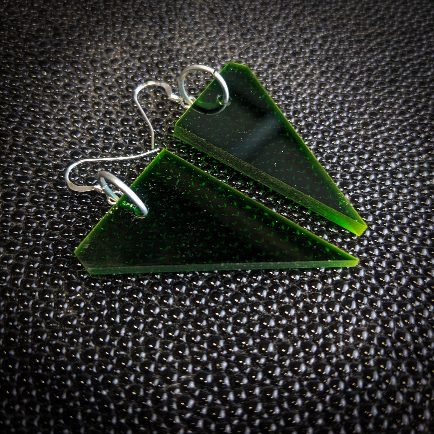 Dark Green Triangle Dangle Earrings