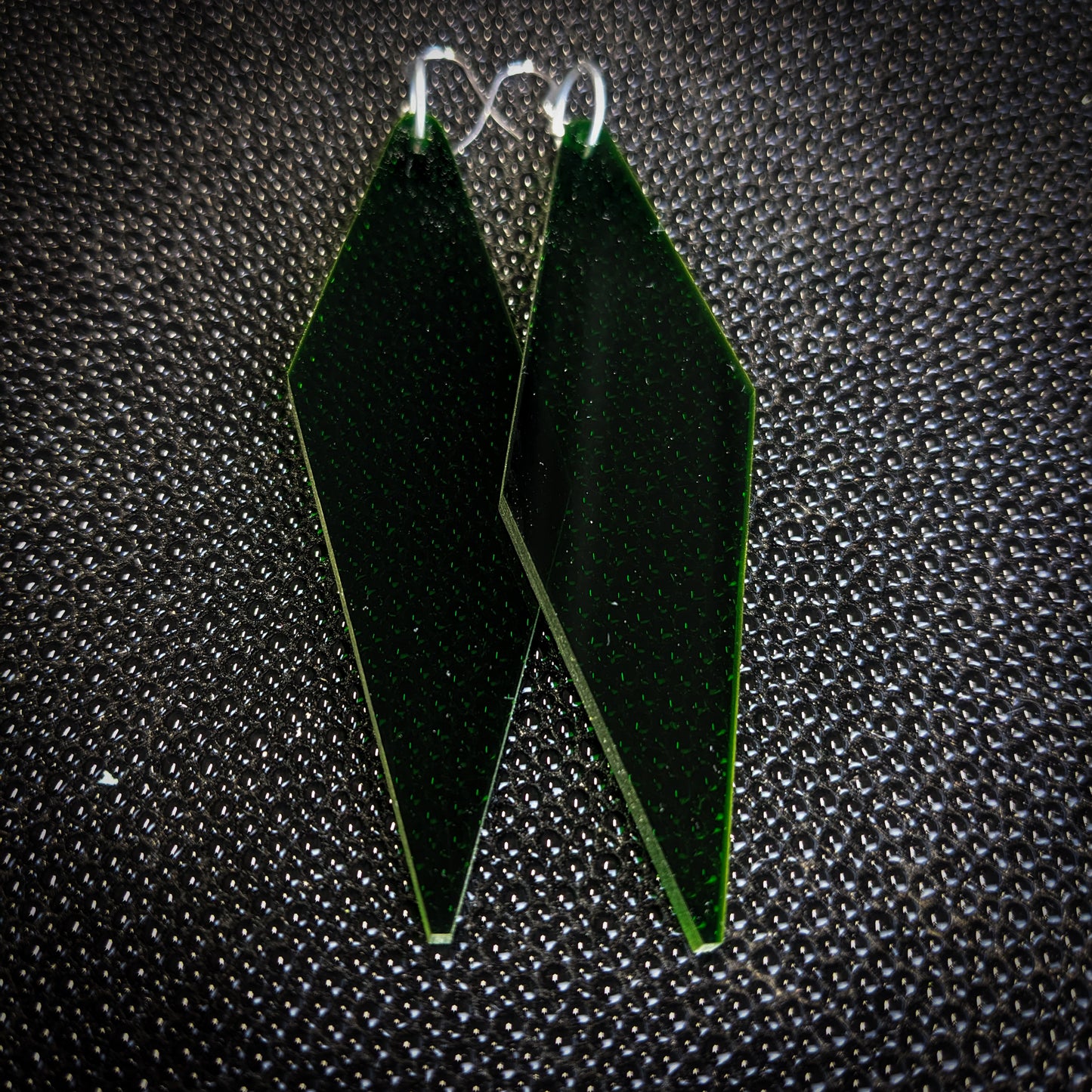 Dark Green Narrow Slant Dangle Earrings