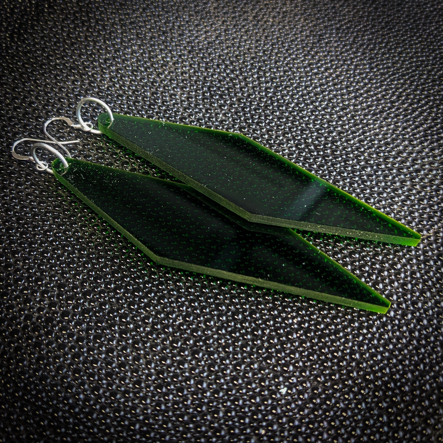 Dark Green Narrow Slant Dangle Earrings