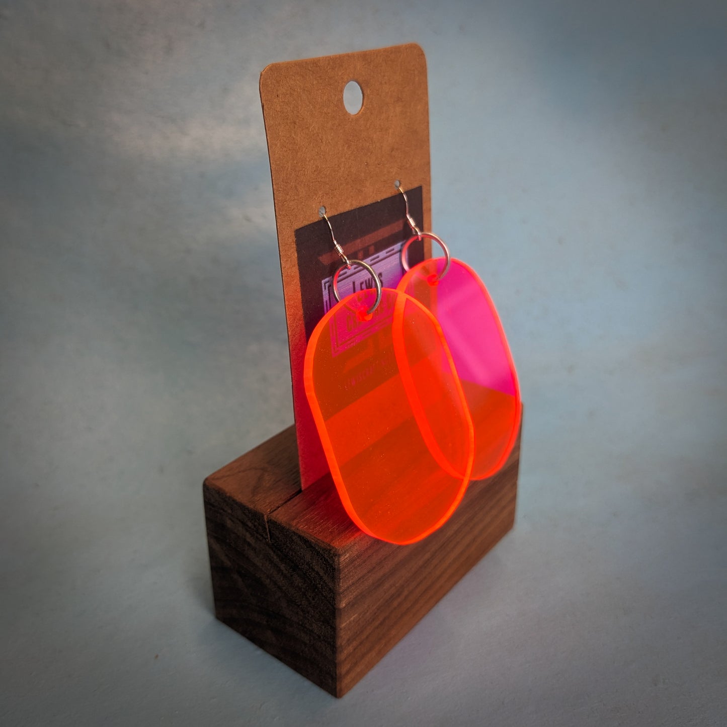 Neon Orange Oval Dangle Earrings