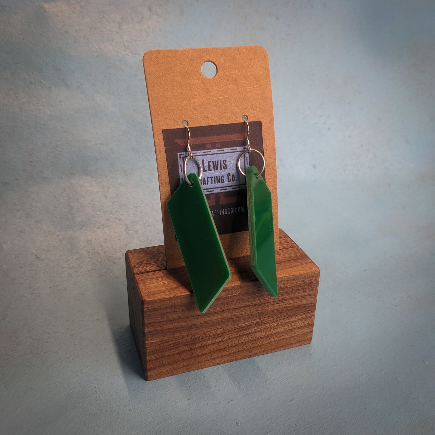 Green Diagonal Dangle Earrings